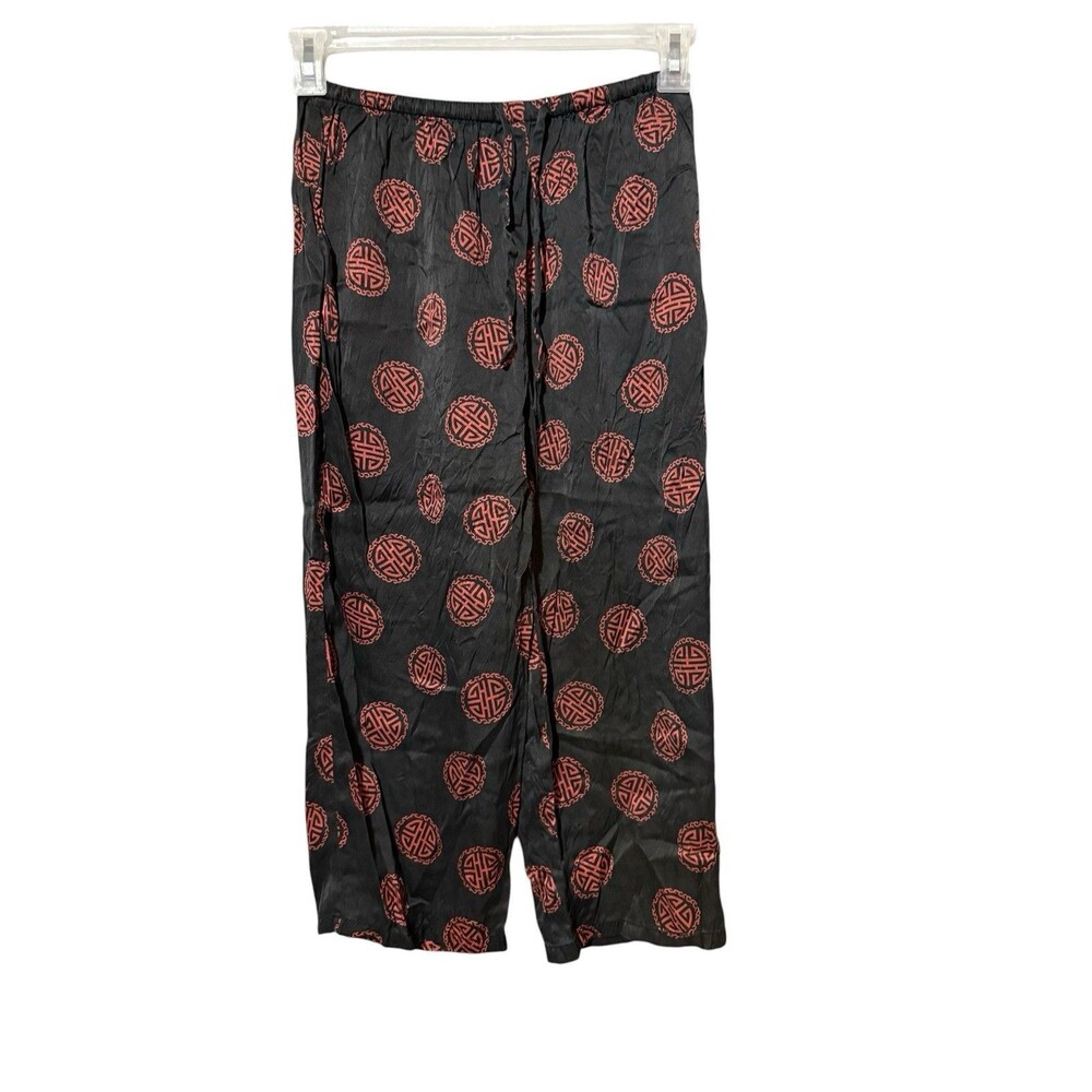 Ling Yun 100% Silk Cropped Pull On Pants XL Chinese Medallion Print